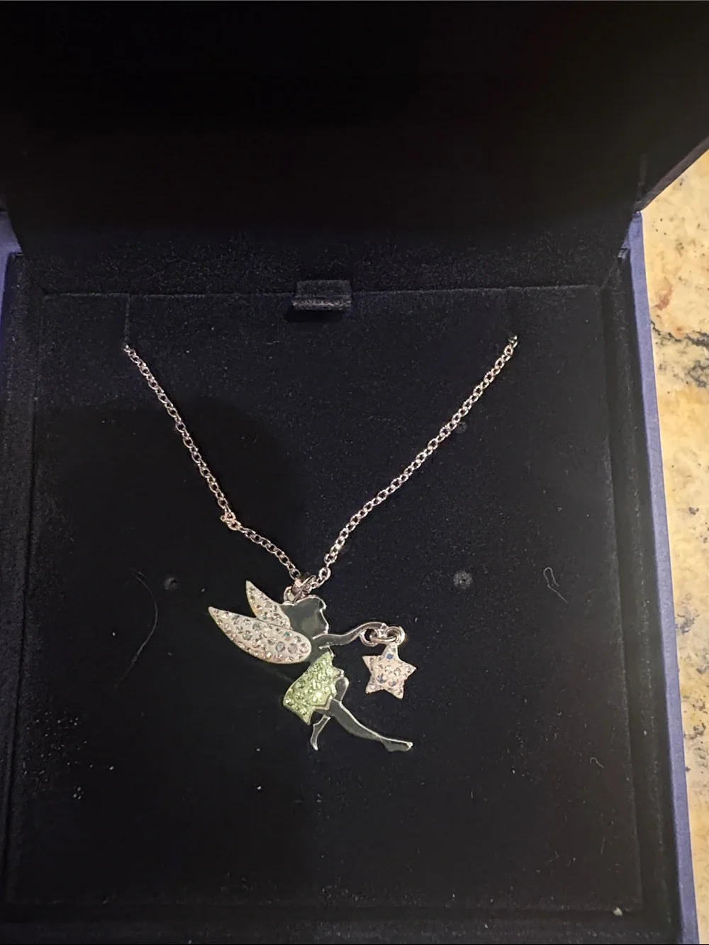 Swarovski Silver Fairy Necklace with Green and Iridescent Crystals - Picture 4 of 4